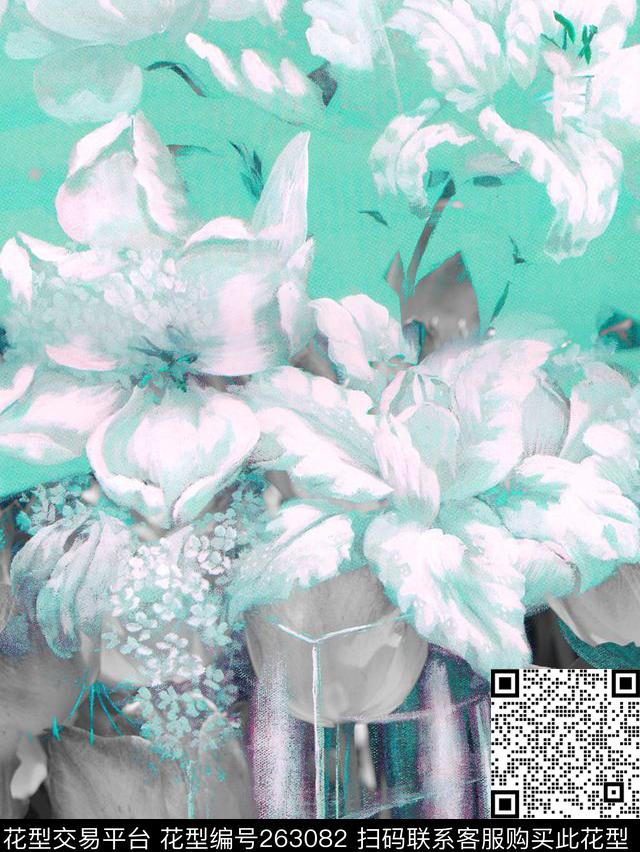 花卉定位笔触数码印花华亿平台下载（图片编号: 263082） - 瓦栏（Walan）