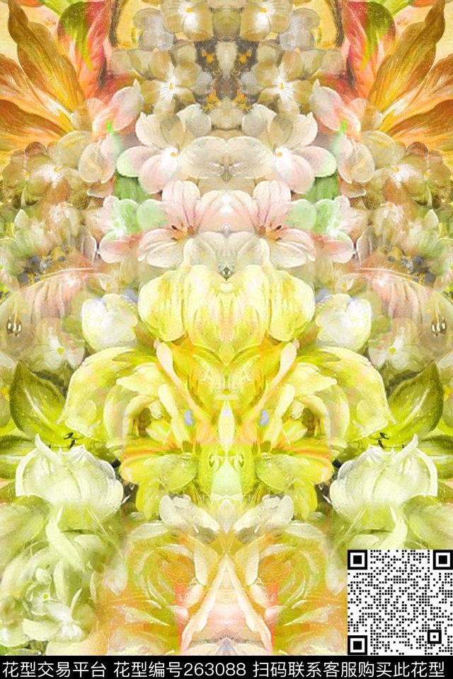 花卉定位油画数码印花华亿平台下载（图片编号: 263088） - 瓦栏（Walan）