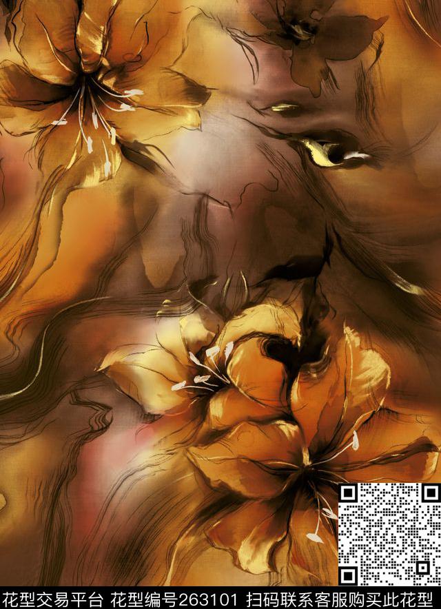 花卉手摸典雅数码印花华亿平台下载（图片编号: 263101） - 瓦栏（Walan）