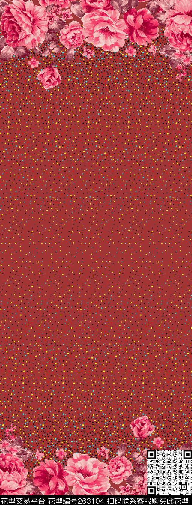 花卉定位圆点传统印花华亿平台下载（图片编号: 263104） - 瓦栏（Walan）