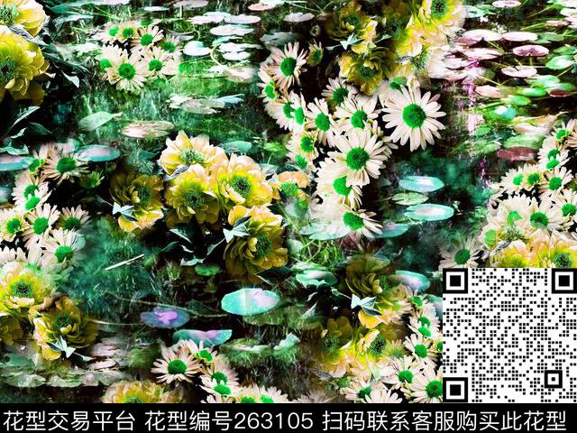 花卉雏菊烂漫数码印花华亿平台下载（图片编号: 263105） - 瓦栏（Walan）