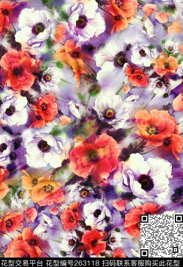 花卉多彩典雅数码印花华亿平台下载（图片编号: 263118） - 瓦栏（Walan）