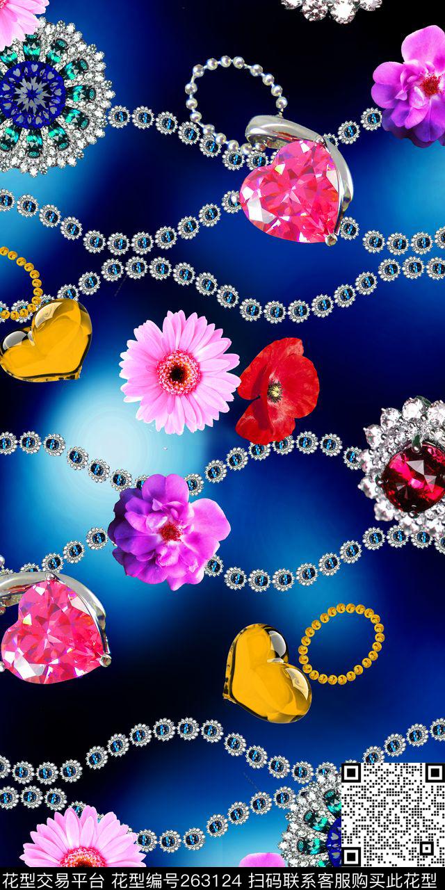 花卉珠宝链条数码印花华亿平台下载（图片编号: 263124） - 瓦栏（Walan）
