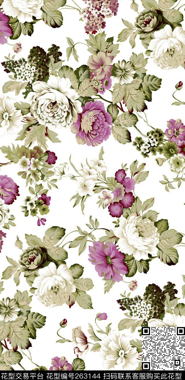 手绘中国风工笔传统印花华亿平台下载（图片编号: 263144） - 瓦栏（Walan）