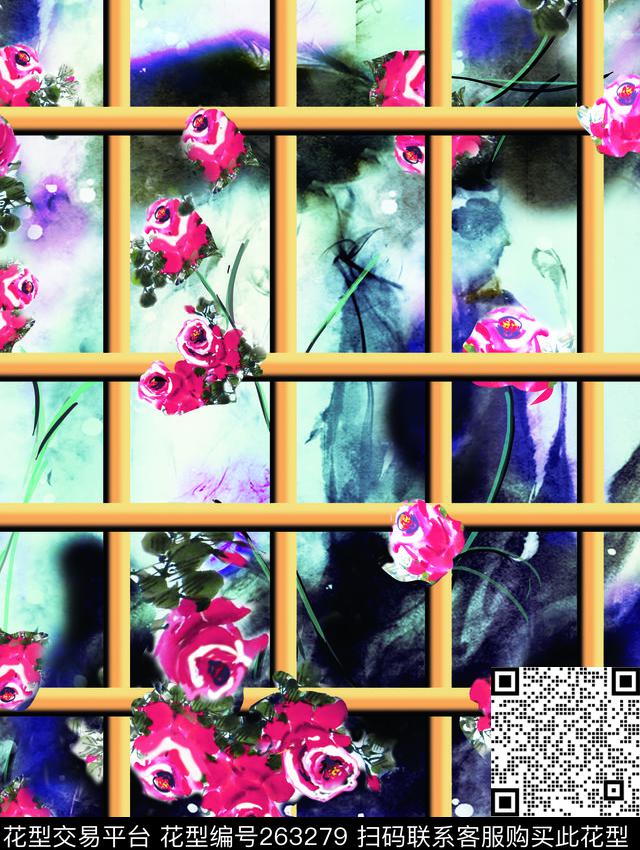 花卉格子复古数码印花华亿平台下载（图片编号: 263279） - 瓦栏（Walan）
