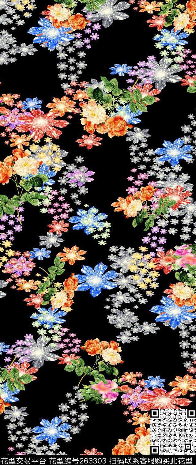 花卉钻石华贵数码印花华亿平台下载（图片编号: 263303） - 瓦栏（Walan）