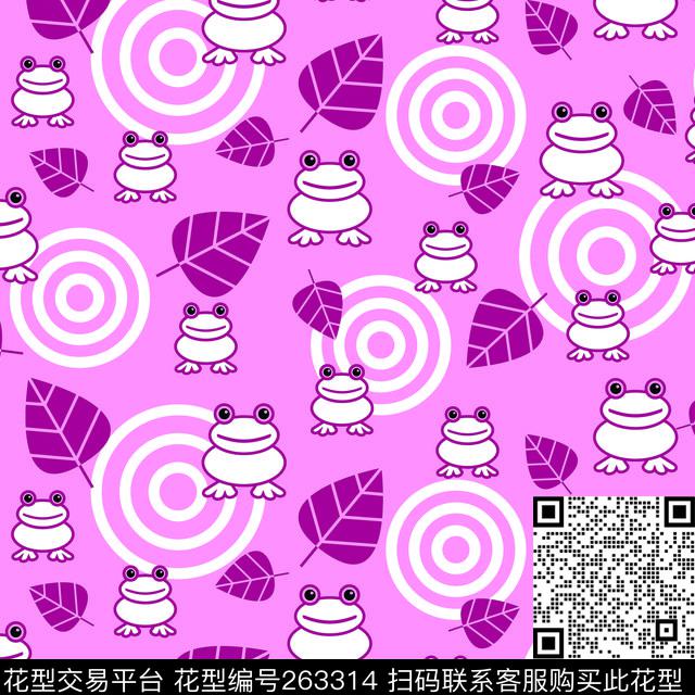 青蛙卡通树叶传统印花华亿平台下载（图片编号: 263314） - 瓦栏（Walan）