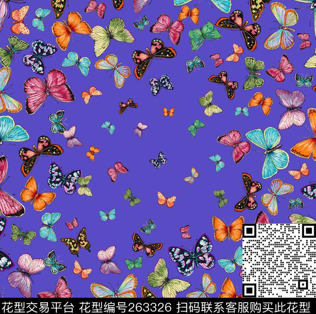 蝴蝶多彩可爱数码印花华亿平台下载（图片编号: 263326） - 瓦栏（Walan）