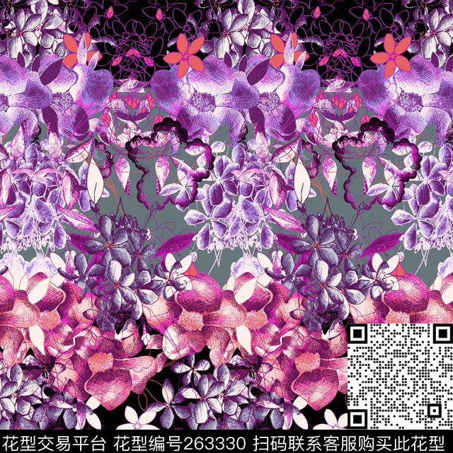 花卉多彩梦幻数码印花华亿平台下载（图片编号: 263330） - 瓦栏（Walan）