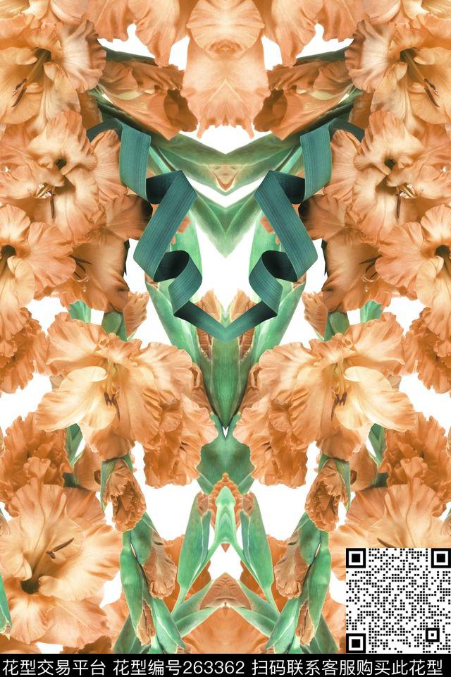 花卉定位对称数码印花华亿平台下载（图片编号: 263362） - 瓦栏（Walan）