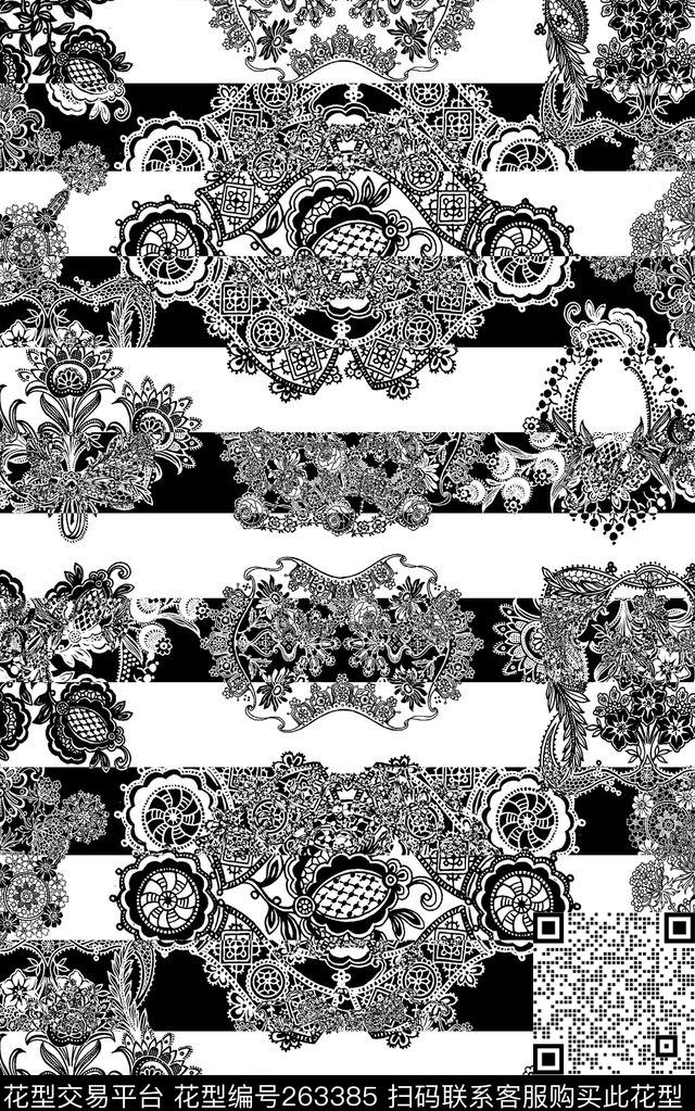 花卉条纹复古数码印花华亿平台下载（图片编号: 263385） - 瓦栏（Walan）