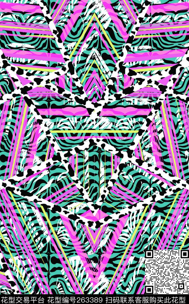 豹纹条纹组合数码印花华亿平台下载（图片编号: 263389） - 瓦栏（Walan）