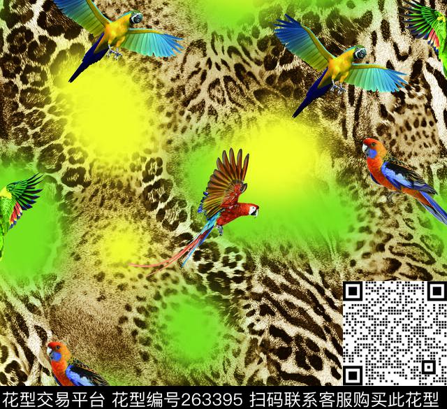 豹纹鸟组合数码印花华亿平台下载（图片编号: 263395） - 瓦栏（Walan）