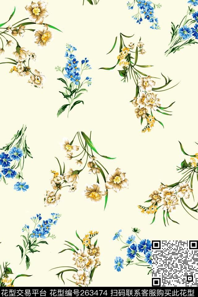 花卉清新淡雅数码印花华亿平台下载（图片编号: 263474） - 瓦栏（Walan）