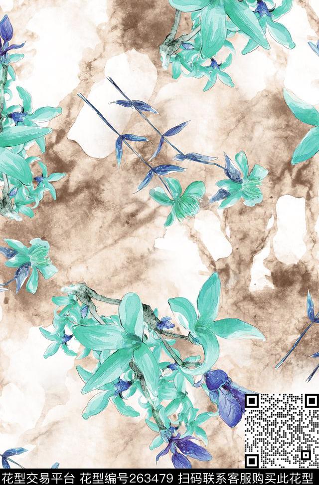 花卉水彩淡雅数码印花华亿平台下载（图片编号: 263479） - 瓦栏（Walan）