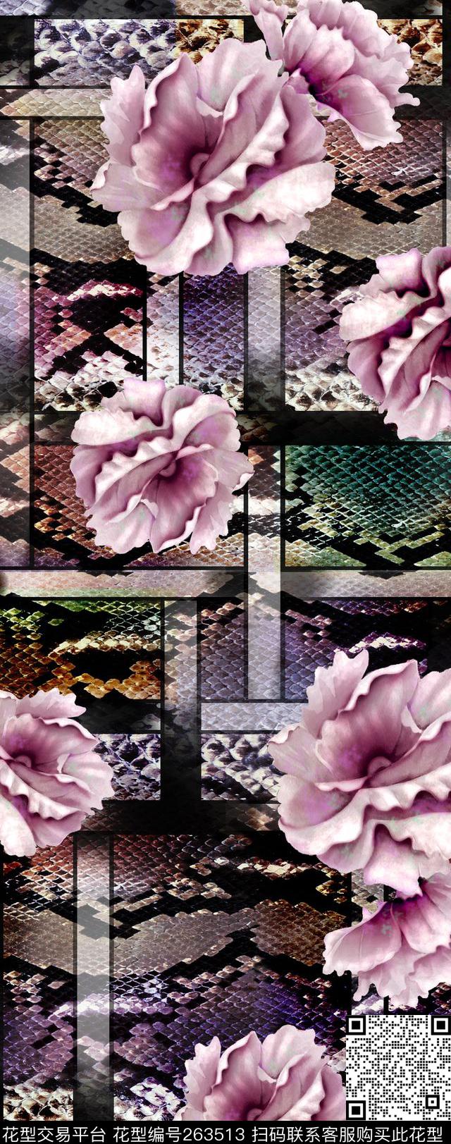 花卉动物纹组合数码印花华亿平台下载（图片编号: 263513） - 瓦栏（Walan）