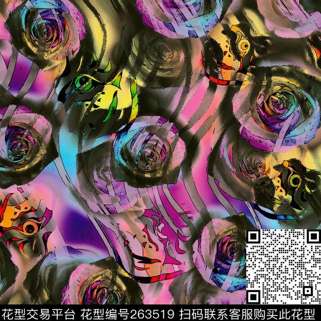 花卉抽象炫彩数码印花华亿平台下载（图片编号: 263519） - 瓦栏（Walan）