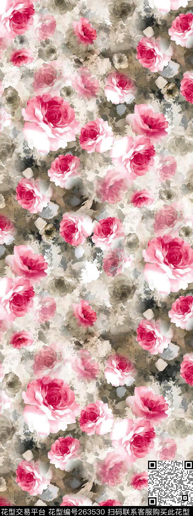 花卉田园淡雅数码印花华亿平台下载（图片编号: 263530） - 瓦栏（Walan）