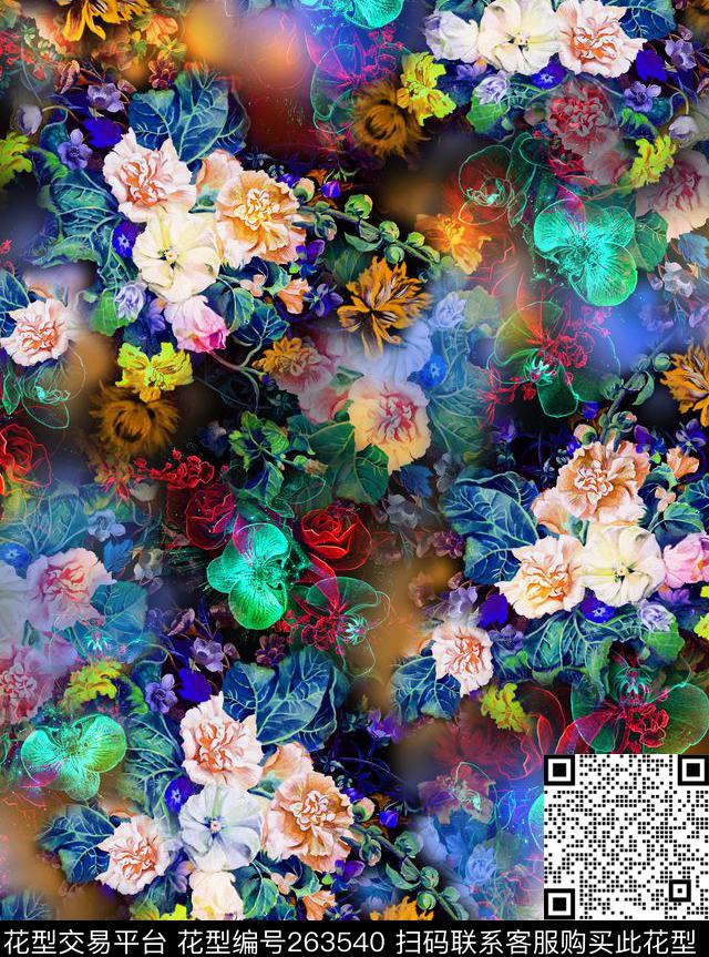 花卉古典复古数码印花华亿平台下载（图片编号: 263540） - 瓦栏（Walan）