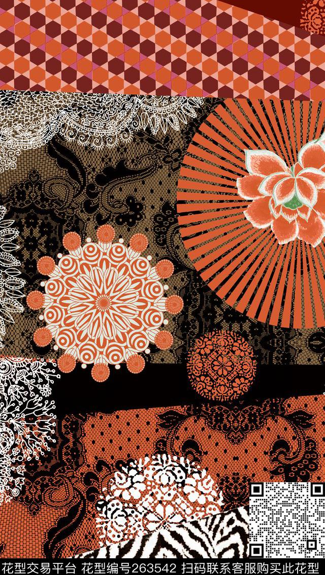 几何拼接豹纹数码印花华亿平台下载（图片编号: 263542） - 瓦栏（Walan）