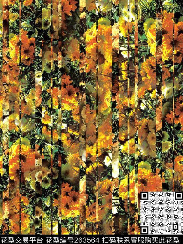 花卉条纹错位数码印花华亿平台下载（图片编号: 263564） - 瓦栏（Walan）