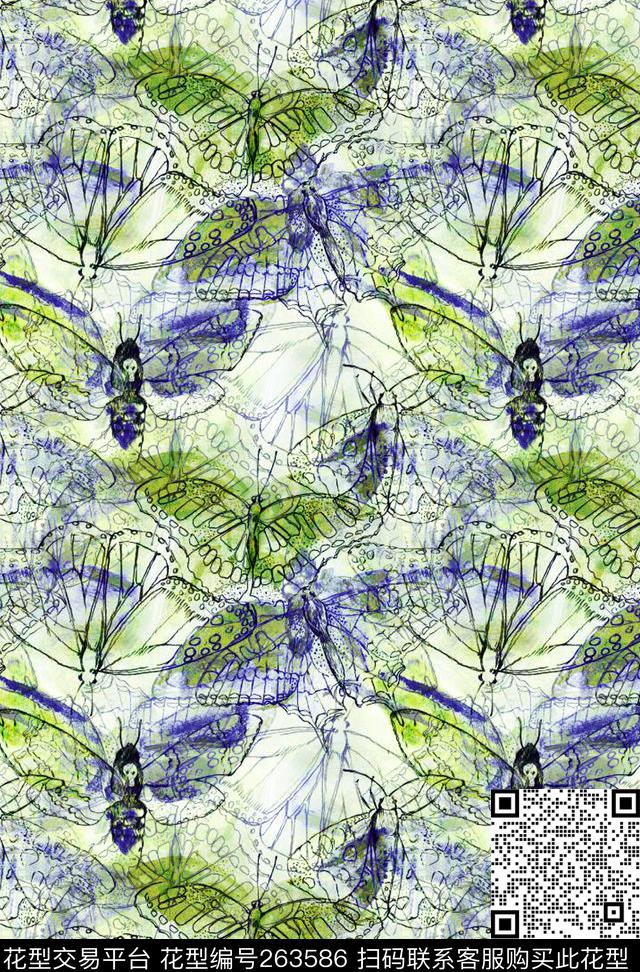 蝴蝶水彩笔触数码印花华亿平台下载（图片编号: 263586） - 瓦栏（Walan）