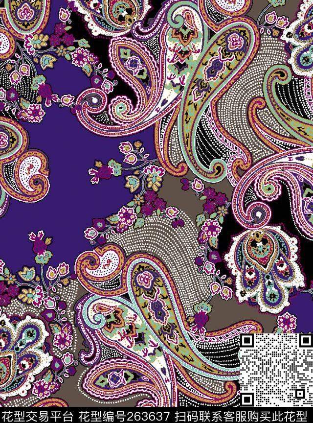 佩兹利传统紫色数码印花华亿平台下载（图片编号: 263637） - 瓦栏（Walan）