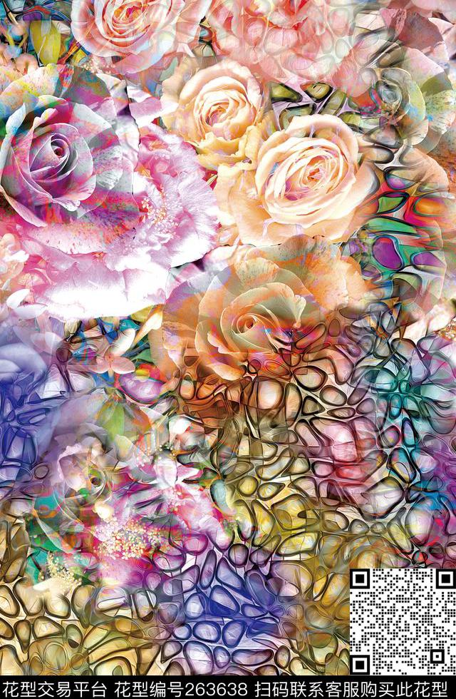 花卉水晶拼接数码印花华亿平台下载（图片编号: 263638） - 瓦栏（Walan）