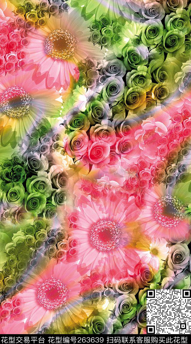 花卉数码渐变数码印花华亿平台下载（图片编号: 263639） - 瓦栏（Walan）