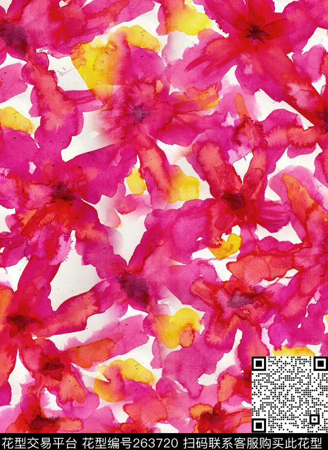 水墨风肌理感抽象水彩花卉数码印花华亿平台下载（图片编号: 263720） - 瓦栏（Walan）