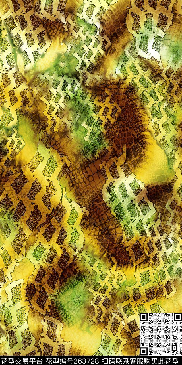 蛇皮网格抽象数码印花华亿平台下载（图片编号: 263728） - 瓦栏（Walan）
