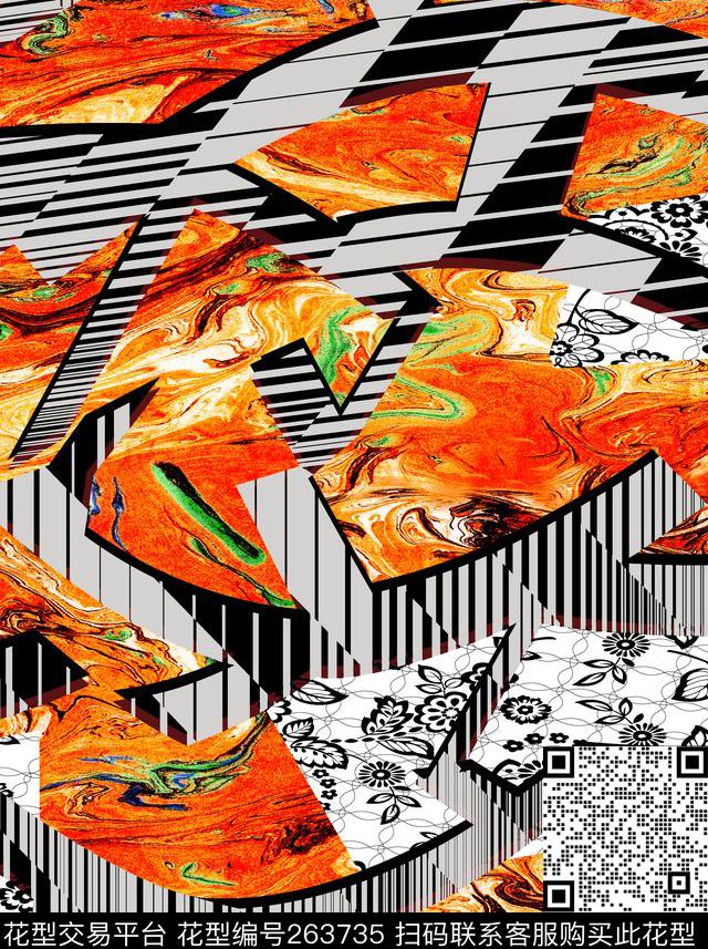 抽象云海拼贴数码印花华亿平台下载（图片编号: 263735） - 瓦栏（Walan）