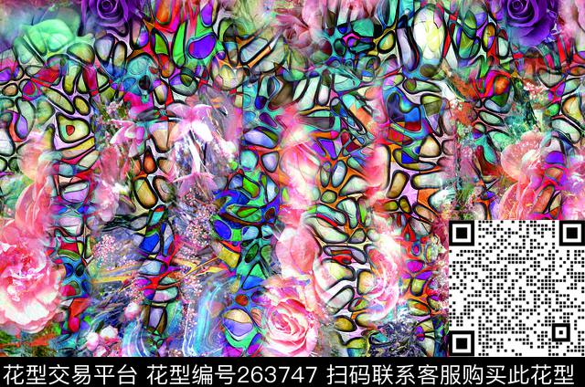 花卉水滴多彩数码印花华亿平台下载（图片编号: 263747） - 瓦栏（Walan）