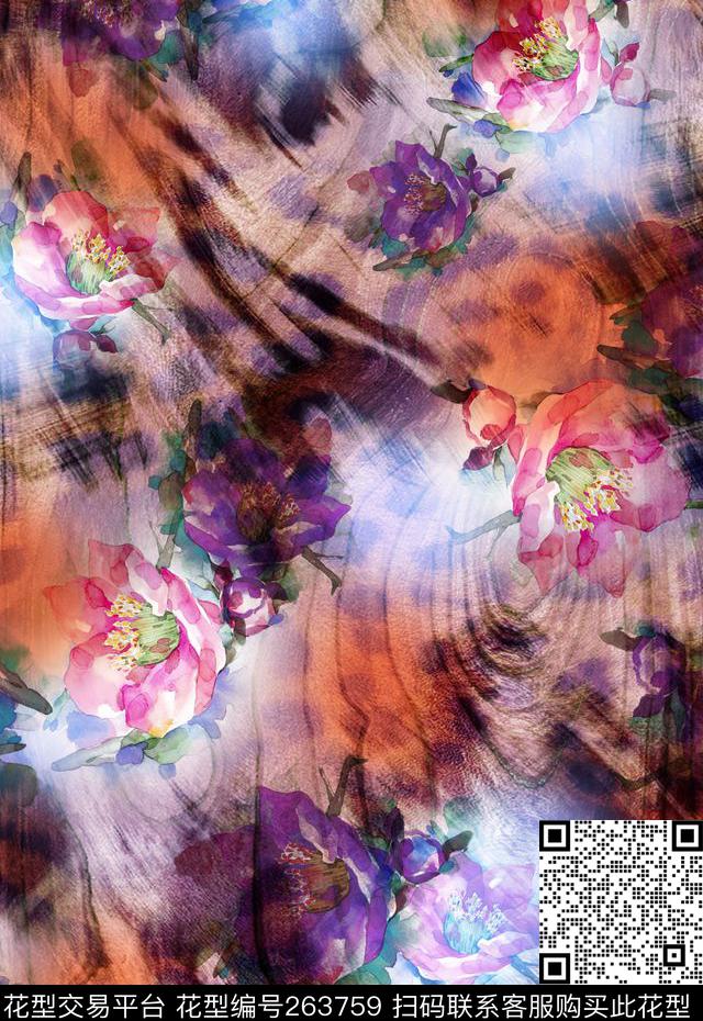 花卉动物纹抽象数码印花华亿平台下载（图片编号: 263759） - 瓦栏（Walan）