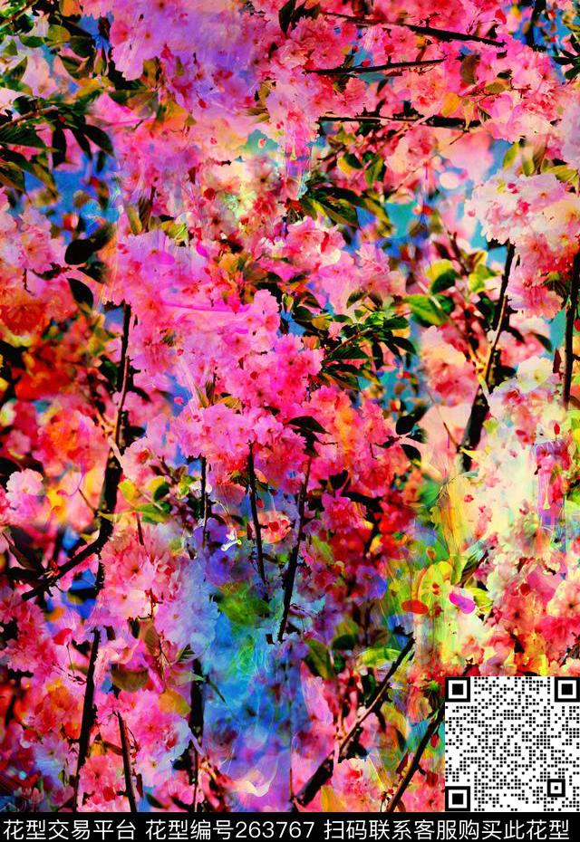 花卉满版多彩数码印花华亿平台下载（图片编号: 263767） - 瓦栏（Walan）