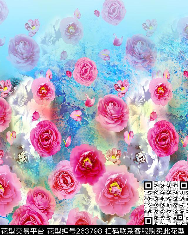 花卉定位梦幻数码印花华亿平台下载（图片编号: 263798） - 瓦栏（Walan）