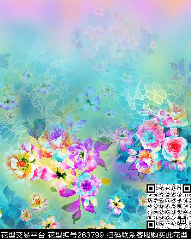 花卉梦幻淡雅数码印花华亿平台下载（图片编号: 263799） - 瓦栏（Walan）