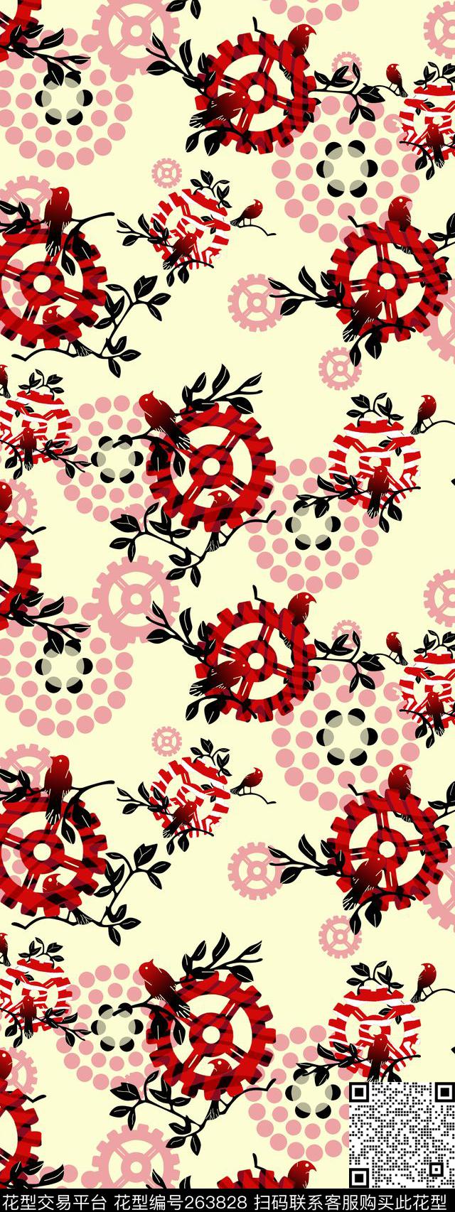 圆圈花淡雅文艺传统印花华亿平台下载（图片编号: 263828） - 瓦栏（Walan）