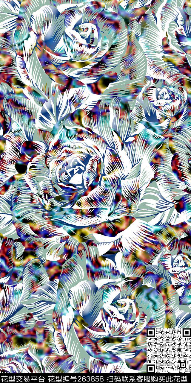 玫瑰豹纹抽象数码印花华亿平台下载（图片编号: 263858） - 瓦栏（Walan）