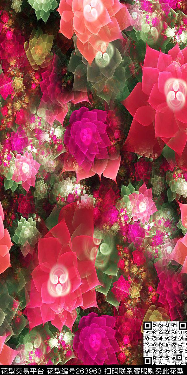 花卉富丽浪漫数码印花华亿平台下载（图片编号: 263963） - 瓦栏（Walan）
