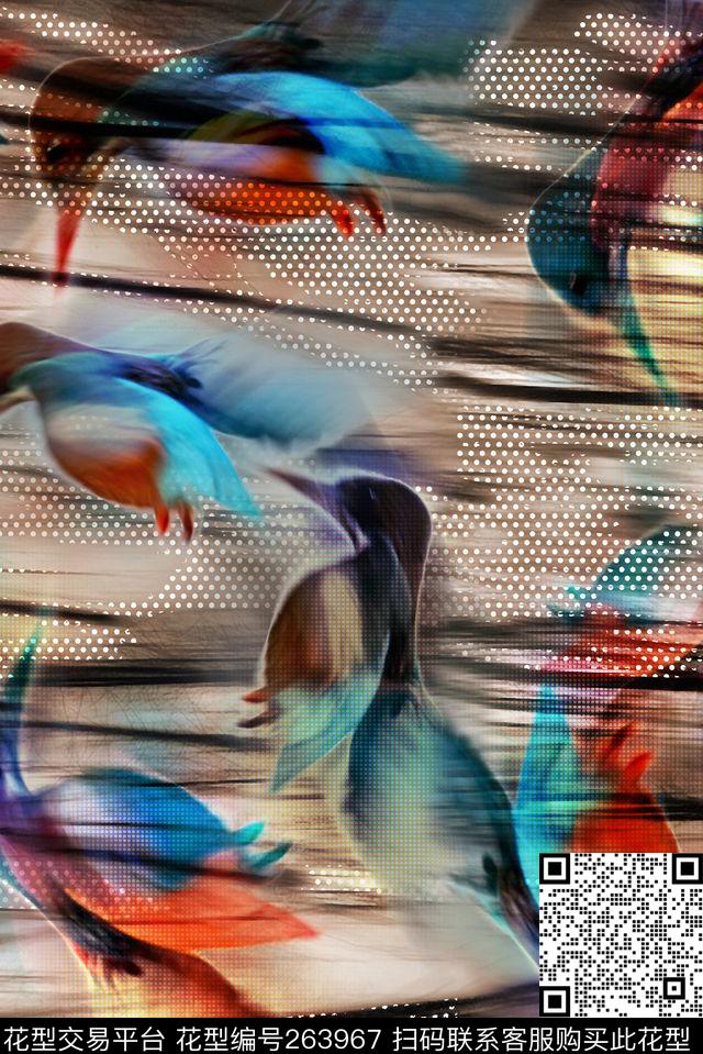 鸟飞翔抽象数码印花华亿平台下载（图片编号: 263967） - 瓦栏（Walan）