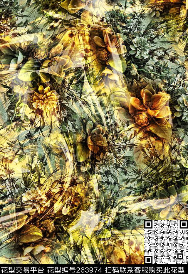 花卉抽象斑驳数码印花华亿平台下载（图片编号: 263974） - 瓦栏（Walan）