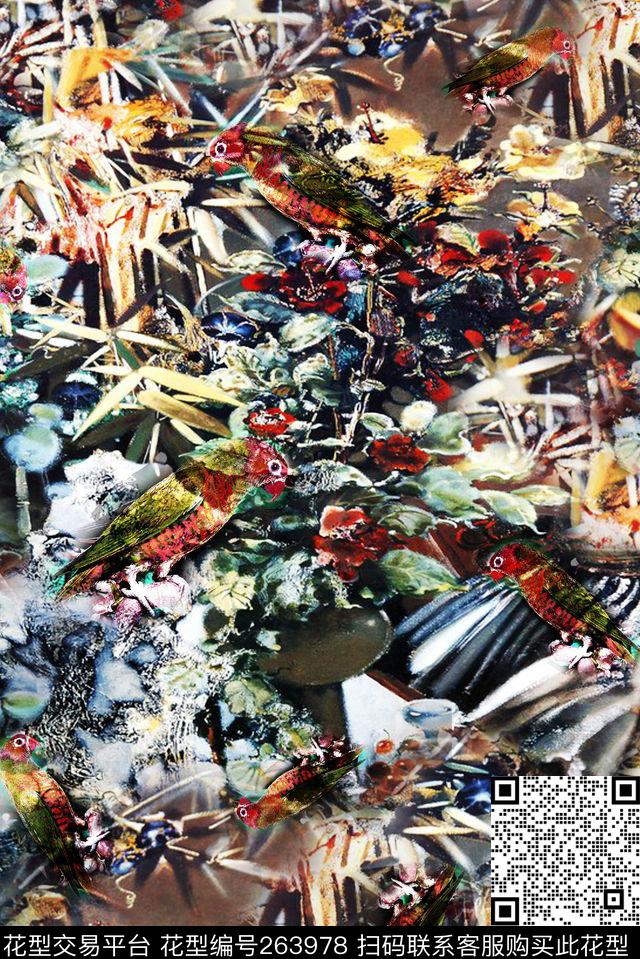 抽象油画复古数码印花华亿平台下载（图片编号: 263978） - 瓦栏（Walan）