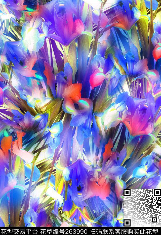 花卉线条明丽数码印花华亿平台下载（图片编号: 263990） - 瓦栏（Walan）
