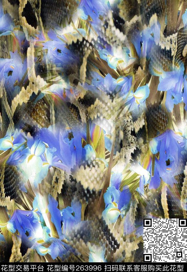花卉蛇纹组合数码印花华亿平台下载（图片编号: 263996） - 瓦栏（Walan）