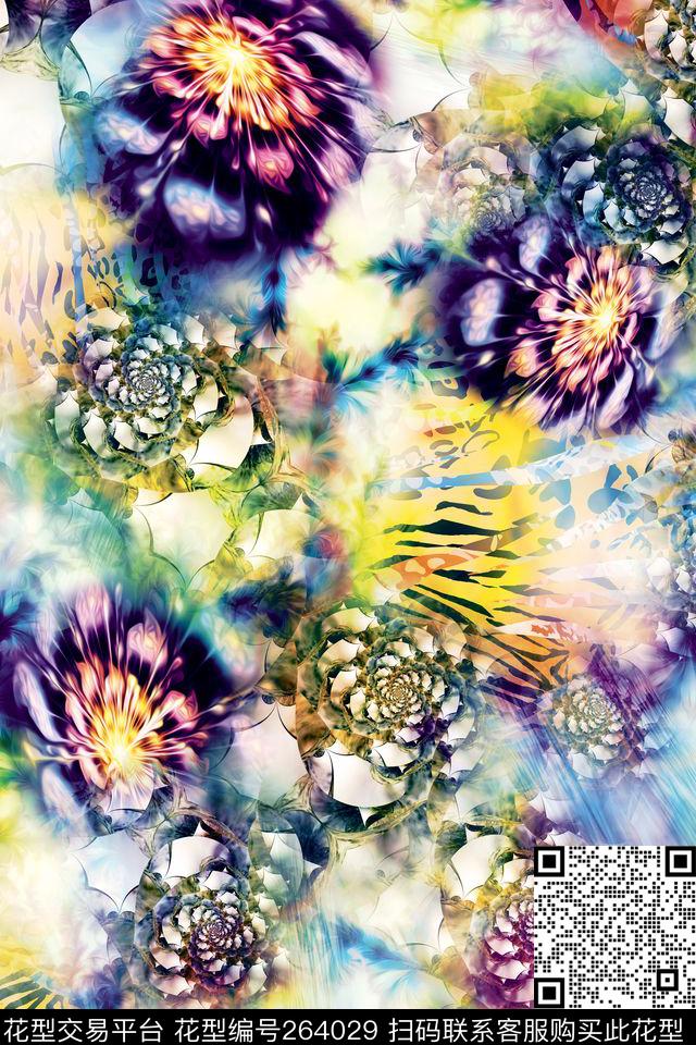 分形艺术花卉图案三维绚丽数码印花华亿平台下载（图片编号: 264029） - 瓦栏（Walan）