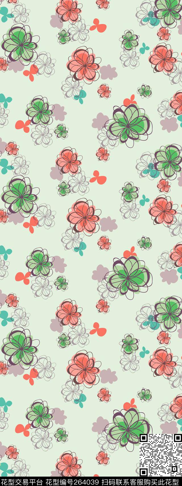 花卉花朵抽象花传统印花华亿平台下载（图片编号: 264039） - 瓦栏（Walan）