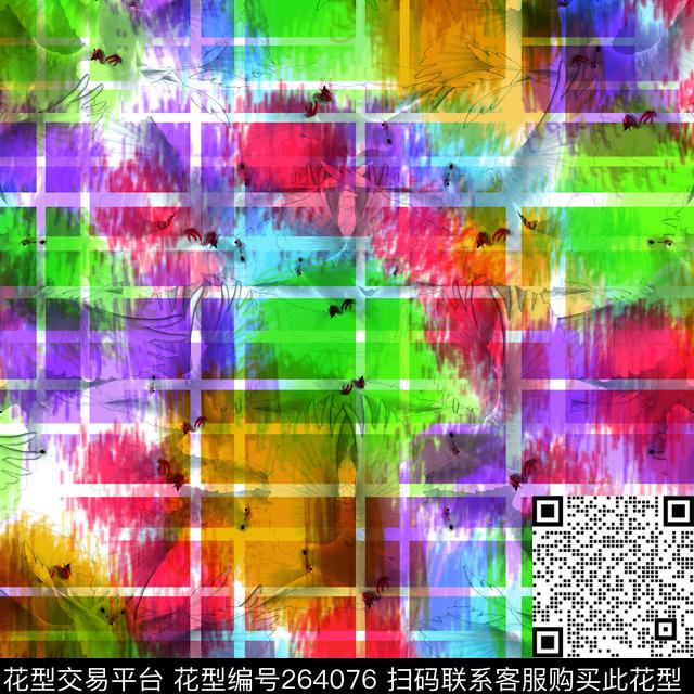 格子手绘水彩肌理数码印花华亿平台下载（图片编号: 264076） - 瓦栏（Walan）