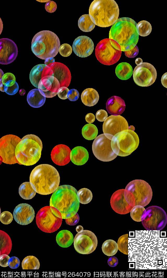 黑底圆球泡泡数码印花华亿平台下载（图片编号: 264079） - 瓦栏（Walan）