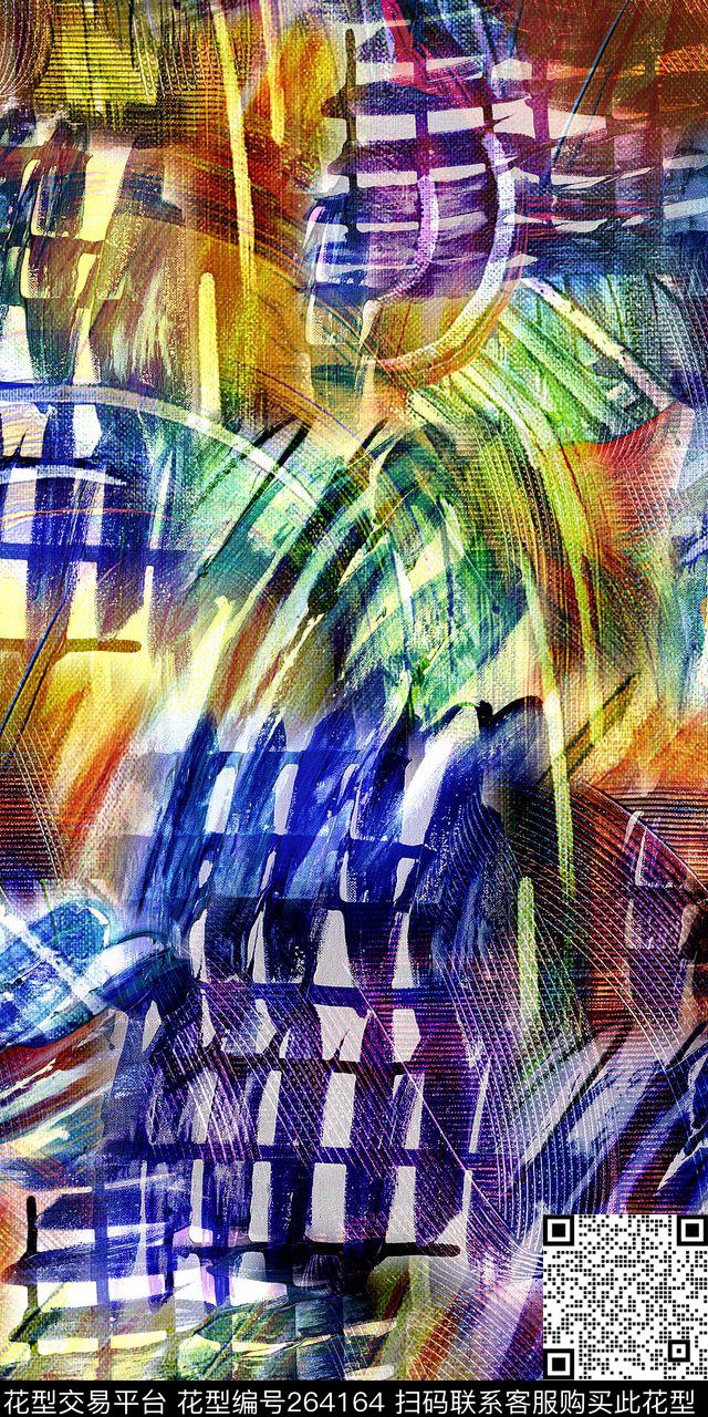 抽象风绚丽画笔笔触数码印花华亿平台下载（图片编号: 264164） - 瓦栏（Walan）